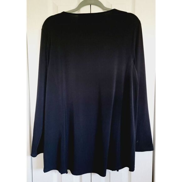 Chico's 2‎ Black Lattice Crossover Front Tunic Blouse Liquid Knit Sz L Long Slv - Picture 3 of 6